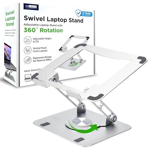 Image of Uncaged Ergonomics Swivel Laptop Stand for Desk, Adjustable Computer iPad Stand for Desk w / 360 Rotation, Portable Laptop Holder for Home Office Ergonomic Supplies (Silver)
