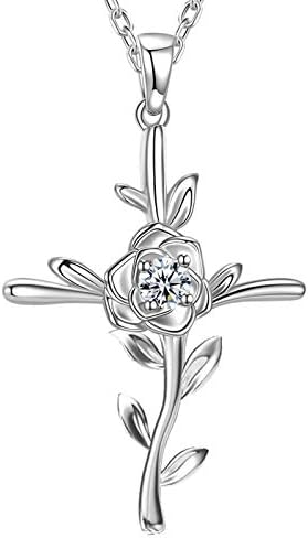GinoMay Mothers Day Jewellery Gifts Love Rose Flower Necklace Women March Birthstones Necklace Wife Mum Birthday Gifts Aquamarine Jewellery, 925 Sterling Silver Mothering Sunday