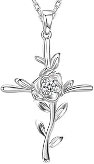 GinoMay Mothers Day Jewellery Gifts Love Rose Flower Necklace Women March Birthstones Necklace Wife Mum Birthday Gifts Aquamarine Jewellery, 925 Sterling Silver Mothering Sunday
