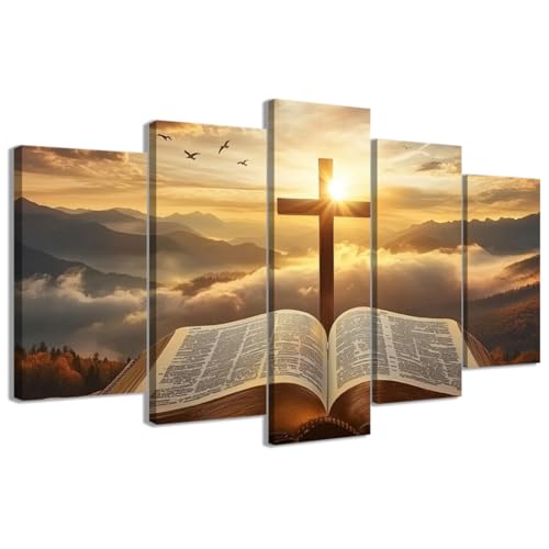 CCWACPP 5 Piece Christian Wall Art Bible Pictures Christ Spiritual Prints Cross Painting Canvas God Poster for Office Prayer Room Home Decor Framed (20x35cmx2 20x45cmx2 20x55cmx1)
