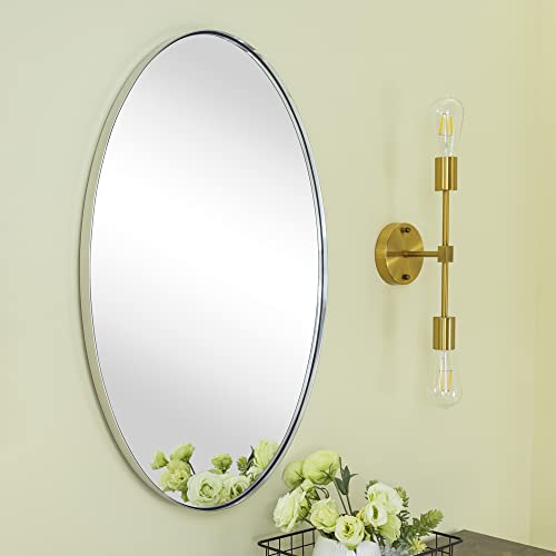 Oval Chrome Metal Framed Bathroom Mirror For Wall In Stainless Steel Modern Farmhouse Bathroom Vanity Mirrors Wall Mounted 20X30'' #TOP13