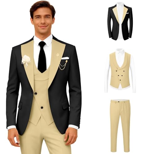 Wangyue 3 Piece Mens Tuxedo Suit Slim Fit Tuxedo for Men Double Breasted Wedding Prom Suits Blazer Vest Pants Sets 2026 - Image 5