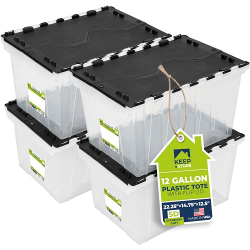 Image of 12 Gallon Clear Storage Tote with Flip Lid, Standard Duty, Pack of 4