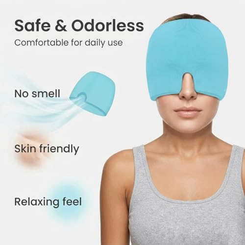Image of Migraine Relief Cap, Hot & Cold Gel Therapy, Full Head Coverage, Reusable, for Stress, Sinus & Tension Relief