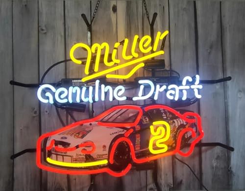 Image of Neon Signs Beer Bar Club Bedroom Compatible For Miller Genuine Draft Car Glass Neon Signs for Office Hotel Pub Cafe Birthday Party Man Cave Neon Light Art Wall Lights 24 X 20 Inches