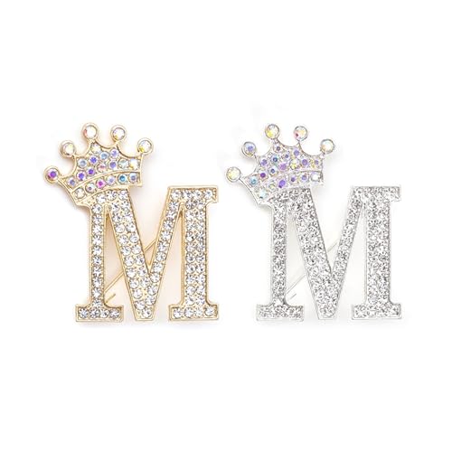 Image of Letter Rhinestone Brooches for Women Gold Silver Initial Crown Lapel Bag Clothing Dress Custom Jewelry Gifts