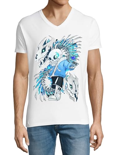 T-shirt à col en V en coton Anime 198 pour homme vêtement blanc respirant