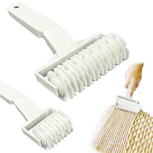 2Pcs Pastry Lattice Roller Cutter Dough Pizza Pastry Crimpers with Non-Slip Handle Kitchen Cooking Baking Tools Plastic Net Knife Hob Wheel Knife for Cookie/Bread/Pie Pastry Crust/Cake