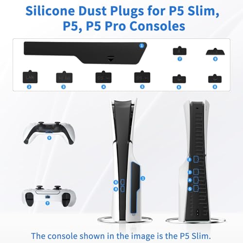 Image of Qutipek Dust Plugs For PS5-9 PCS Silicone Dust Protector Plugs For PS5 Accessories Dust Cover Plug For PlayStation 5 Disk /Digital Console