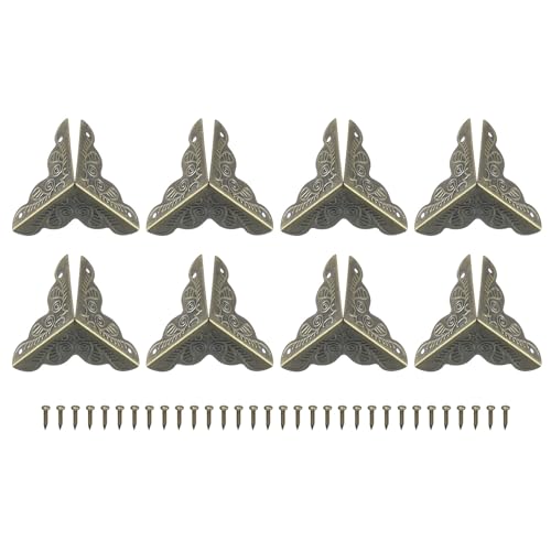 Image of uxcell 8 Pcs Metal Box Corner Protectors 1 inchx1 inch Corner Protectors Decorative with Mounting Screws for Storage Box Cabinets Wooden Chest, Bronze