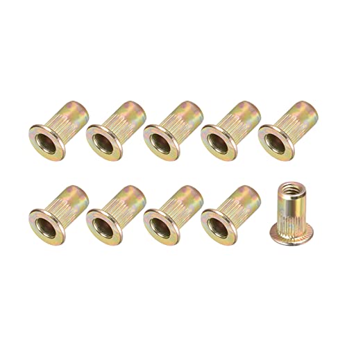 METALLIXITY Remache Tuercas (M4) 20 Uds, Carbono Acero Zinc Chapado Roscado Inserto Tuercas - para Muebles Sujetadores Mecánicos, Tono Dorado