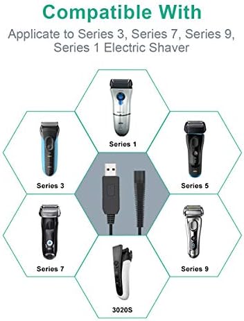 AIEVE Charger for Braun Shaver,USB Charger Cable 12V Power Cable for Braun Beard Trimmer Shaver Series 3, Series 7, Series 9,Series 1,3020S,3080S,760CC,790CC,340s,5190cc,5210,9095cc