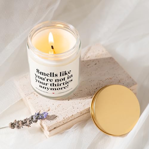 Gleevara 40th Birthday Gifts for Women Men Her Him, Funny 40 Birthday Gifts for People Turning 40 - Smells Like You're Not in Your Thrities Anymore - Handmade Lavender Scented Happy Birthday Candle