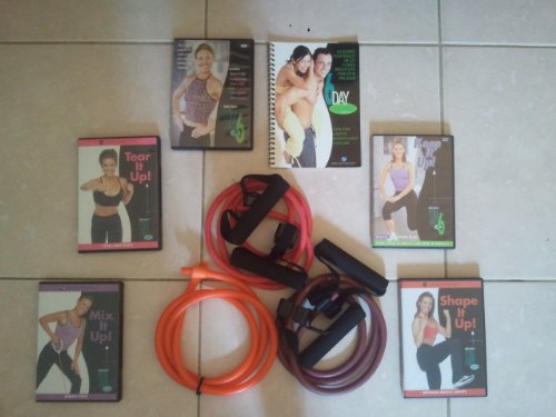 Slim in 6 Workout: Start It Up! Ramp It Up! Burn It Up!, Slim & Limber, Slim and 6 pack. Plus 4 additional DVDs: Tear it up! Keep it up! Mix it up! Shape it up! Bonus: 6 Day Express Diet book, Slim in 6 Simple Steps to success Booklet, 3 Resistance B