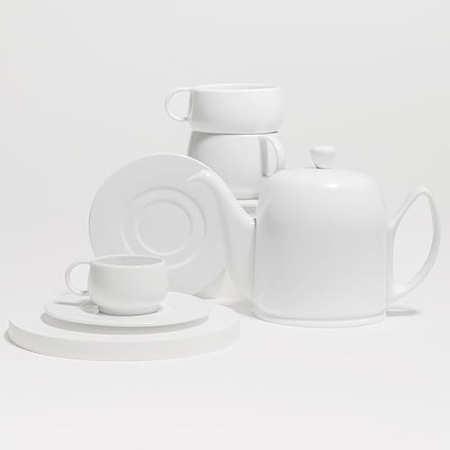 Miniatura 6 de Degrenne Salam - Tetera francesa de lujo, tetera de porcelana con cubierta de acero inoxidable, tetera de cerámica para té suelto, infusor