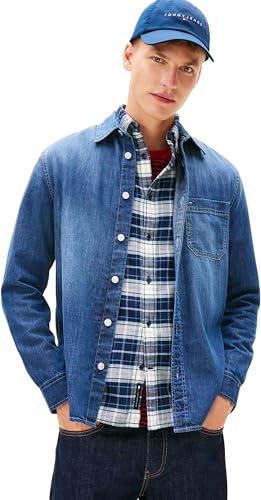 Image of Tommy Jeans Men's TJM Regular Fit Shirt Ext Dm0Dm22303 L/S, Denim (Denim Dark), L
