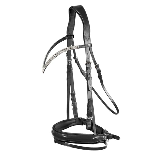 HORZE Grayson Classic Leather Ergonomic Snaffle Dressage Bridle with Detachable Flash - Black - Cob
