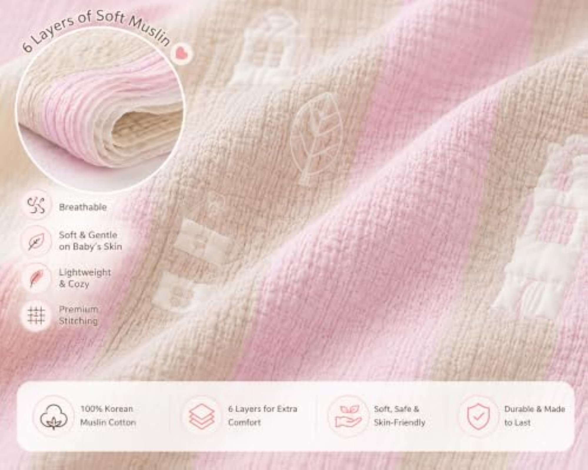 6 Layer Muslin Baby Blanket, Pink Floral