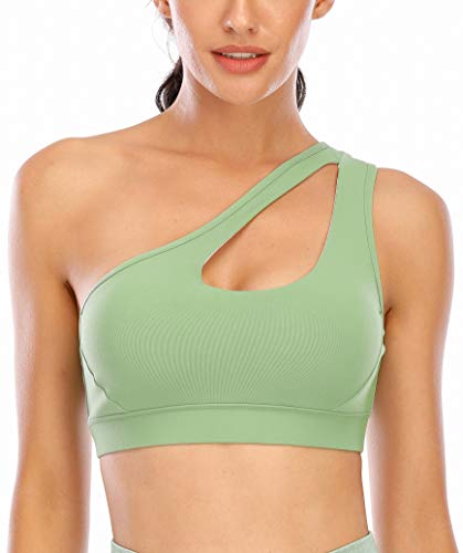 RUNNING GIRL One Shoulder Sports Bra Workout Yoga Bra Sexy Cute Medium Support (2030 Forest Green, X-Large)