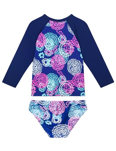 Image of Snowheart Girls Bathing Suit Size 3t 4t Dark Blue Flowers Two Pieces Long Sleeve Swimwear Sets