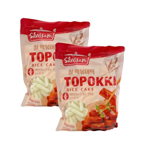 Samsam Topokki Rice Cake 500g | Korean Traditional Soft Tteokbokki Rice Cakes | Ready to Cook | 4 Servings (Pack of 2)