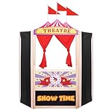 WodGod Puppet Theater,Large Size 44 Inch X 45 Inch,Wooden Puppet Theater,Double Doors with Curtains,Blackboard and Clocks,12 Piece Colorful Chalks Included