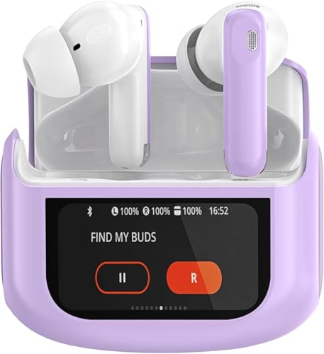 Auriculares Inalambricos Bluetooth Con Pantalla Táctil Led, 48h Auriculares Bluetooth 5.4 Hifi Estéreo, 4 Hd Mic Con Reducción De Ruido Anc Enc, Ip7 Impermeable 5 Modos Eq Cascos Inalambricos Morado