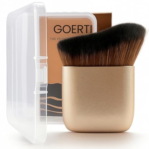 Big Self Tanning Blend Brush With Travel Case – GOERTI Kabuki Body & Face Makeup Brush for Self Tanner & Flawless Legs, Foundation & Concealer Applicator Brush for Bronzer, Powder, Lotion & Cream
