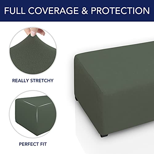 Image of PureFit Stretch Rectangle Ottoman Cover Footstool Cover, Grayish Green | Fleece Soft Form Fit Ottoman Slipcovers Rectangle Slipcover for Folding Storage with Nonslip Elastic Bottom