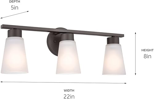 Miniatura 9 de Kichler Stamos - Lámpara de tocador de baño de 3 luces con pantallas de vidrio grabado satinado, lámpara de pared moderna de 22 pulgadas en bronce