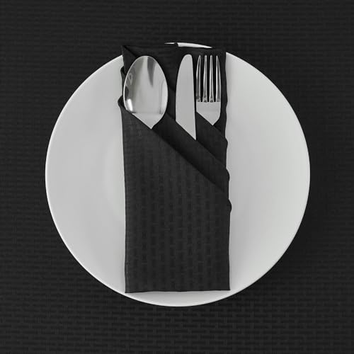 Image of maxmill Cloth Napkins 20 x 20 Inch Weaved Texture Pattern Soft Comfortable and Luxury Serviette for Restaurant Family Dinners Weddings Parties and Banquets Set of 4 Pieces, Black