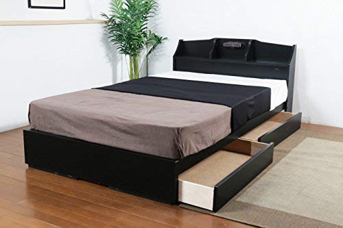 ds-2506131 ベッド シングル ポケットコイルマットレス付き ブラック 照明付き 収納付き 引き出し付き コンセント付き ベッド シングル ポケットコイルマットレス付 ブラック 照明 宮付 収納