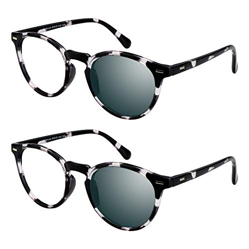 Image of YEIN 2 Pairs Of Bifocal Reading Glasses, Photochromic Gray Sunglasses, for Women /Men（Black&White,+0.75 /+3.25 Magnification）