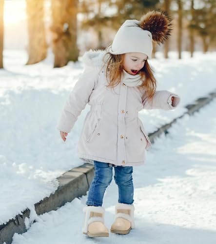 Image of Cubufly Toddler Little Girls Boots Warm Winter Kids Ankle Fur Lined Snow Shoes Non-Slip