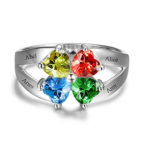 Glamcarat Personalized Sterling Silver Mothers Rings With 4 Birthstones Engraved Mom Gift Anniversary Promise Rings Fine Jewelry For Women (Sterling-Silver) #TOP3