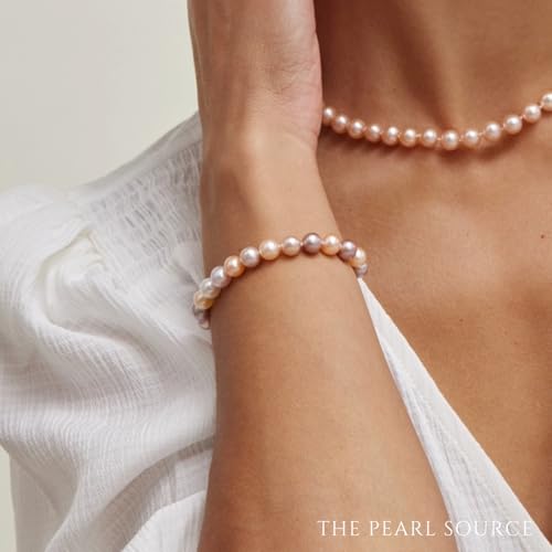 The Pearl Source 14K Gold 7-8mm AAAA Quality Round Multicolor Freshwater Cultured Pearl Bracelet for Women3