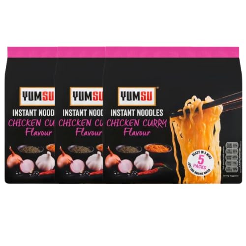 Yumsu Instant Chicken Curry Ramen Noodles 5 x 70g Assorted Pack Spicy Asian Flavour, Halal Dried Noodles, Quick & Easy Meal, Authentic Curry Soup Base (Pack of 15)