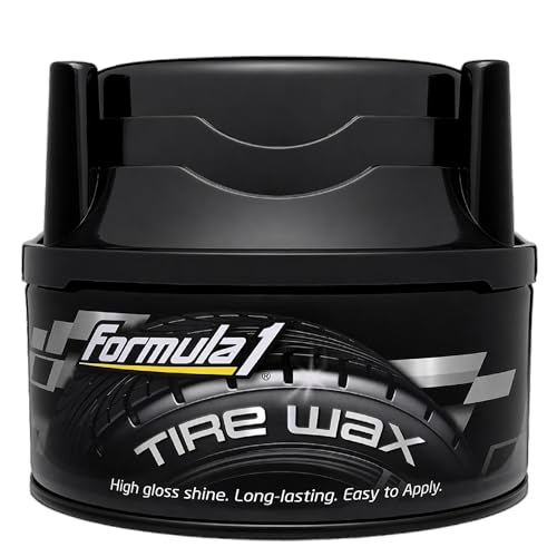 Formula 1 Tire Wax - Long Lasting Tire Gel for Black Glossy Tires, Water Resistant, Restores Plastic Trim, Foam Applicator Included, 10oz