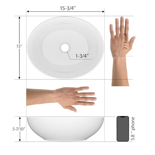 Mocoloo Oval Vessel Sink 16'' x 13'' Bathroom Sink Countertop Oval Shape Small Ceramic Bathroom Sinks White Porcelain Vanity Bowl Above Counter Art Basin - Thumbnail 2