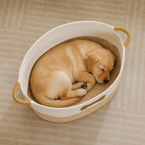 Großer Spielzeugkorb für Hunde, Spielzeugbox, Organizer-Körbe, gewebtes Baumwollseil, Spielzeugkorb mit Griff, Kauspielzeug, Decken, Leinen, Aufbewahrungskörbe für alle Haustiere – Welpen bis (Gelb)