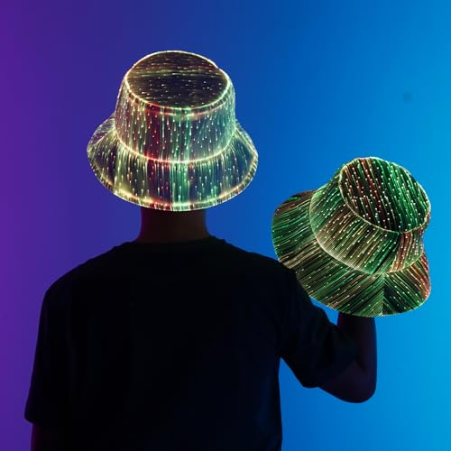 lumisonata LED Rave Bucket Hat Light up Fisherman Cap 7 Colors Glow in the Dark Party Hats USB Rechargeable EDM Festival Gear
