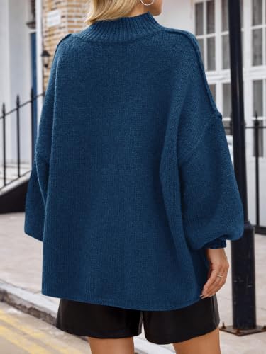 Image of Saodimallsu Womens Oversized Sweaters Mock Neck Batwing Long Sleeve 2026 Fall Trendy Ribbed Knit Casual Tunic Sweater
