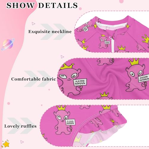 Cute Alien UFO Girls Long Sleeve Rashguard Swimsuit UV Protection One-Piece Swimwear Bathing Suit B04040334