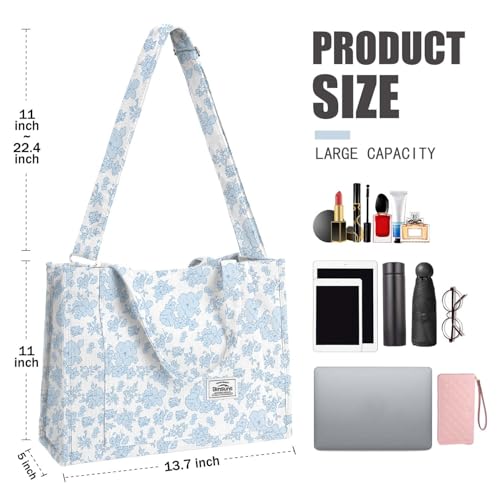 Image of Corduroy Tote Bag for Women Small Satchel Bag Mini Tote Bag Aesthetic Crossbody Handbag - School Work Travel Shopping