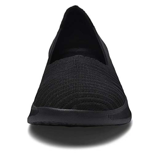 konhill Women's Loafers Slip on Knit Dressy Shoes Casual Low-Top Flats Comfortable Lightweight Walking Shoes 3UK All Black - Image 6