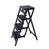 Scala Sgabello in Legno a 4 Strati Scaletta Pieghevole Rack Fiore Scarpiera per Adulti Stepladder Max.150kg - Nera