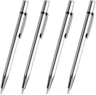 RMENOOR 4 Pcs Metal Scribe Pen 5.63''Etching Pen Tungsten Carbide Tip Engraving Pen with Clip, Portable Scriber Glass Cutter Tool for Marking on Wood, Metal, Plastic, Ceramic, Glass