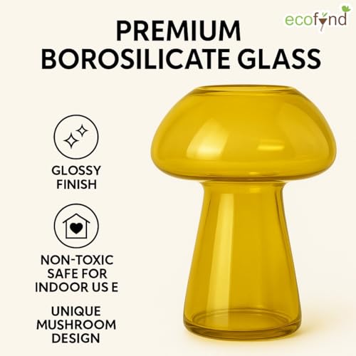 Image of ecofynd 5.5 Inches Glass Vase for Flowers Plants, Modern Decorative Vase for Home Decor Center Table, Bedroom, Living Room, Office Decoration, Wedding or Gifts, Luster Glass Vase, (GVASE015-YLW)