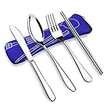 VICBAY 4 Pieces Stainless Steel Flatware Set, Knife Fork Spoon Chopsticks Set, Travel Camping Cutlery Set with Neoprene Case, Reusable Lunch Box Utensils, Portable Travel Silverware Set