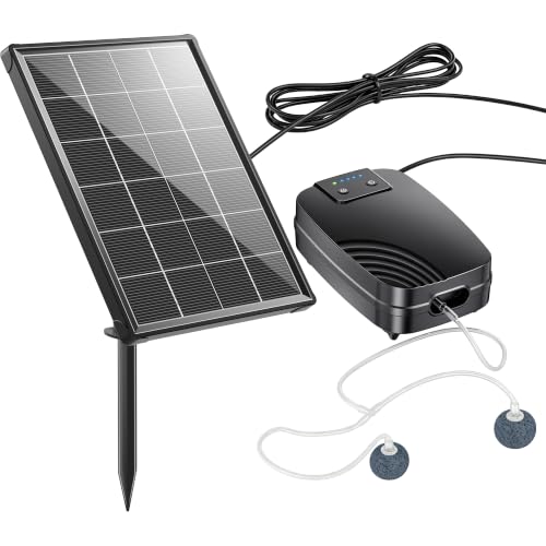 POPOSOAP 4W Solar Teichbelüfter Solar Luftpumpe für Teich mit 2200 mAh Akku-Backup 3 Betriebsmodi & getrenntem Solarmodul ideal für kleinen Außenbereichsteich Aquarium und Hydroponik-Systeme